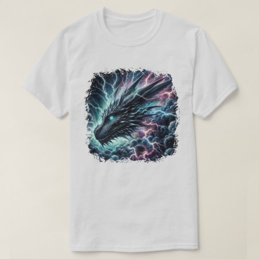 T-shirt Tête de dragon dans un orage avec éclairs (Design devant)