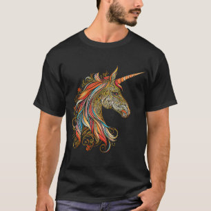 T-shirt Tête de la licorne mystique couleur Motif de manda