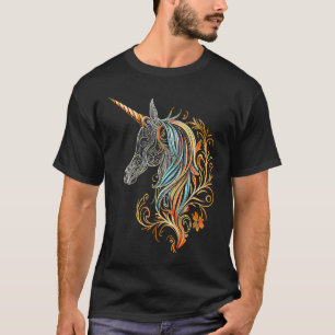 T-shirt Tête de licorne magique Colorful Mandala Motif Uni