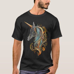 T-shirt Tête de licorne magique Colorful Mandala Motif Uni