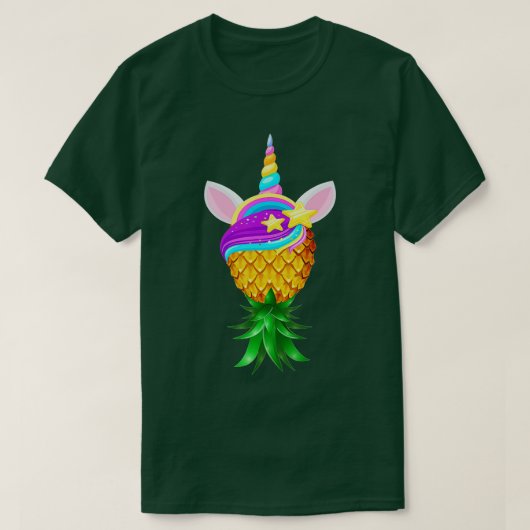 T-shirt Tête de licorne magique de l'ananas à l'envers (Design devant)