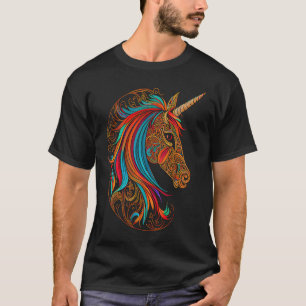 T-shirt Tête de licorne mythique Motif de mandala coloré U