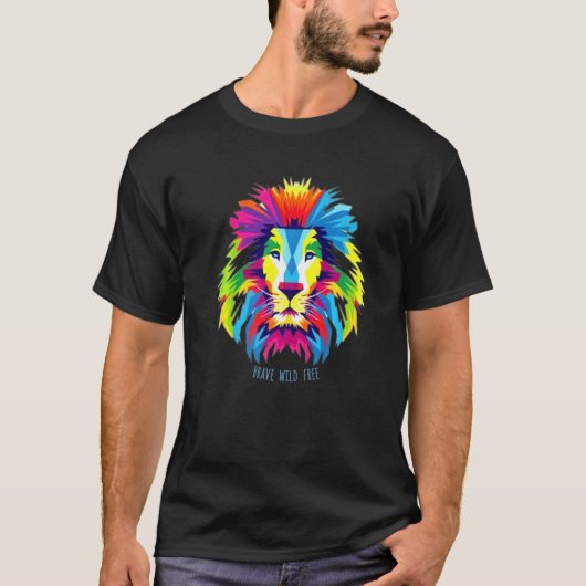 T-shirt Tête de lion colorée cool (Devant)