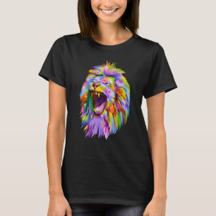 T-shirt Tête de Lion colorée Cute Pop Géométrique Polygona