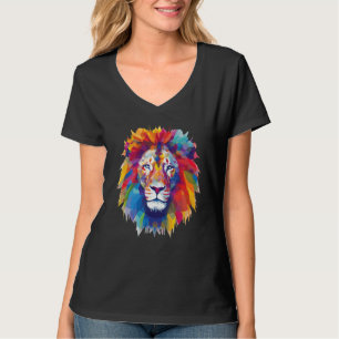 T-shirt Tête de lion cool avec visage de lion coloré clair