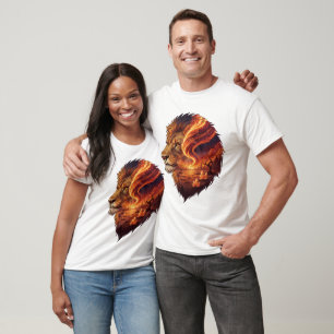 T-shirt Tête de Lion de Feu Surréaliste Art Cosmique Lion