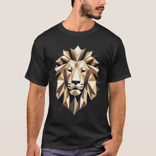 T-shirt Tête de lion géométrique basse-poly moderne (Devant)