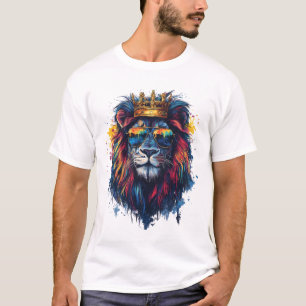 T-shirt Tête de Lion Gras avec Lunettes de Soleil et Couro
