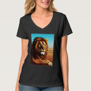 T-shirt Tête de lion impression 3D Afrique prédateur empre