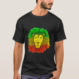 T-shirt Tête de lion Rasta rouge jaune vert dessin Jamaïqu