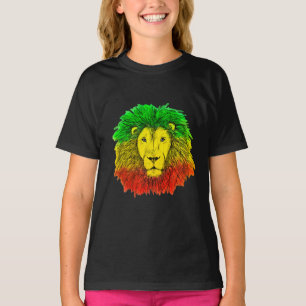 T-shirt Tête de lion Rasta rouge jaune vert dessin Jamaïqu