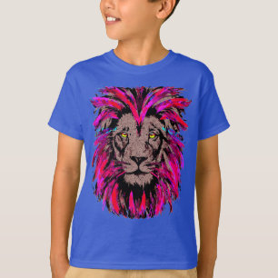T-shirt Tête de lion rose - Dessin du portrait du visage d