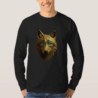 T-shirt Tête de Loup Doré Géométrique - Puissance Majestue