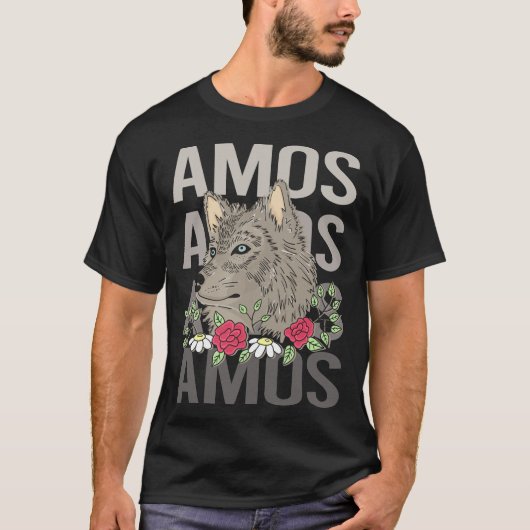 T-shirt Tête de loup - Nom Amos (Devant)