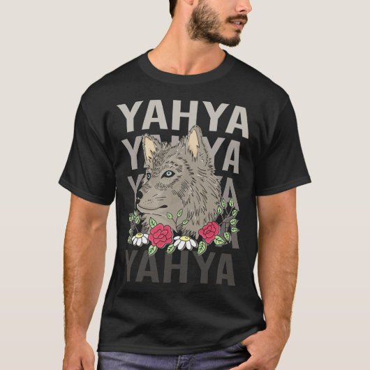 T-shirt Tête de loup - Nom de Yahya (Devant)