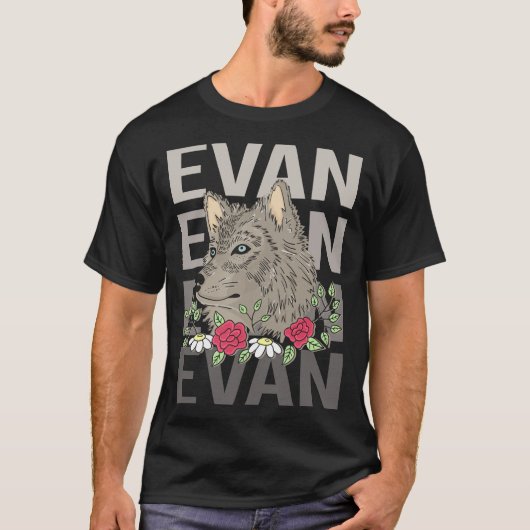 T-shirt Tête de loup - Nom Evan (Devant)