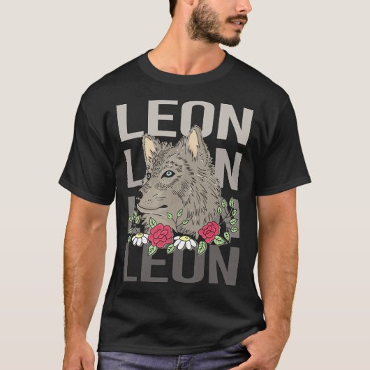 T-shirt Tête de loup - Nom Leon (Devant)