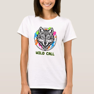 T-shirt Tête de loup stylisée en ligne d'art rétro des ann