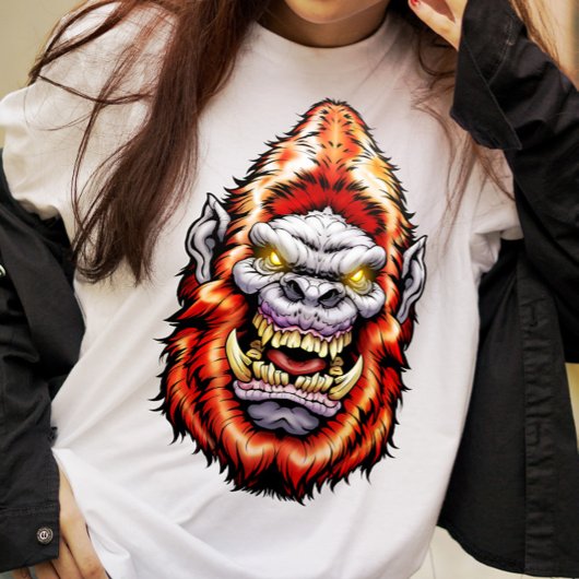 T-shirt Tête de monstre : Big Foot Yeti Sasquatch Red T-Sh
