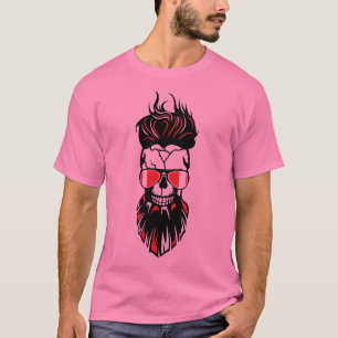 T-shirt tete de mort hipster barbu barbe lunette coiffure 