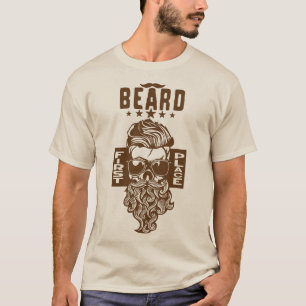 T-shirt tete de mort hipster citation first place beard ba