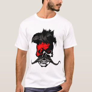 T-shirt tete de mort hipster skull punk moustache crane mo