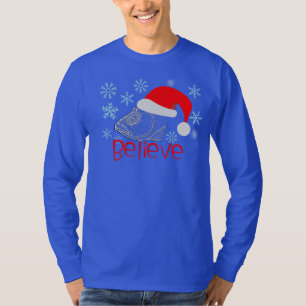 T-shirt Tête de poisson de Noël avec chapeau de Père Noël