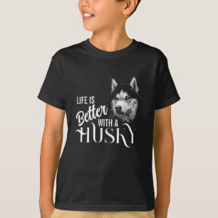 T-shirt Tête de portrait Husky Sibérien Avec Yeux Bleus