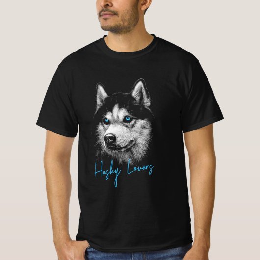 T-shirt Tête de portrait Husky Sibérien Avec Yeux Bleus (Devant)