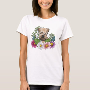 T-shirt Tête de Terrier Irlandais à Poil Souple Fleurs Col