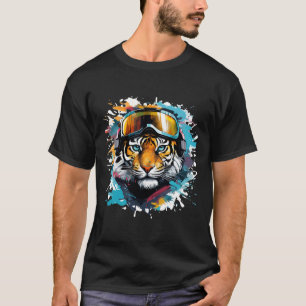T-shirt Tête de tigre avec lunettes de ski Ski Snowboard
