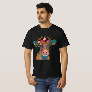 T-shirt Tête de vache couleur aquarelle | Cadeaux de vache
