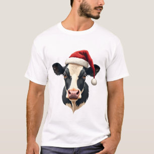 T-shirt Tête de vache de Noël vintage avec chapeau de Père
