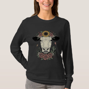 T-shirt Tête de vache florale dessin vintage gravure Desig