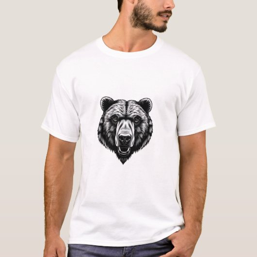 T-shirt tête d'ours réaliste - noir et blanc (Devant)