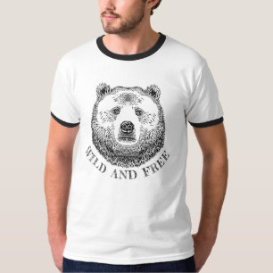 T-shirt Tête D'Ours, Sauvage Et Libre, Illustration Dessin