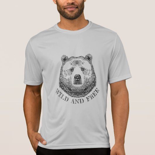 T-shirt Tête D'Ours, Sauvage Et Libre, Illustration Dessin (Devant)