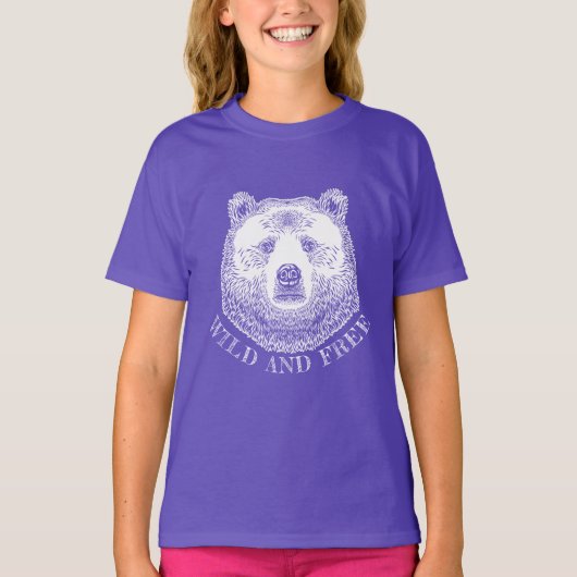 T-shirt Tête D'Ours, Sauvage Et Libre, Illustration Dessin (Devant)