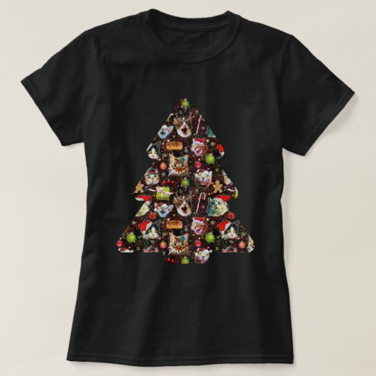 T-shirt Têtes de chat de Noël dans la galaxie drôle (Design devant)