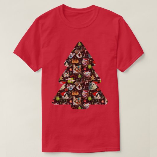 T-shirt Têtes de chat de Noël dans l'arbre drôle de (Design devant)