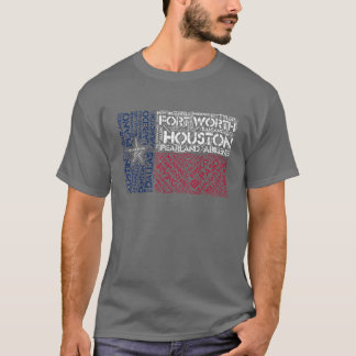 T-shirt Texas Flag avec City Names Word Art