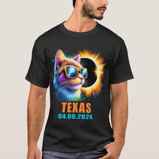 T-shirt Texas Total Solar Eclipse 2024 Cat Solar Eclipse G (Devant)