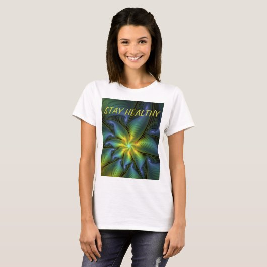 T-shirt Texte Abstrait étoile bleu brillant vert doré (Devant entier)