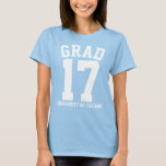 T-shirt Texte blanc Grad 2017 Nom de l'école<br><div class="desc">Texte blanc cool design-graduation 2017 et nom de l'école personnalisable. Pour les vêtements sombres seulement.</div>