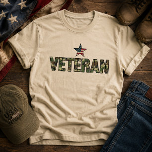T-shirt Texte camouflage de vétéran américain