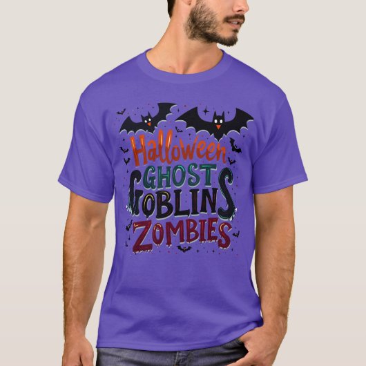 T-shirt Texte d'Halloween - Goblins fantômes et zombies (Devant)