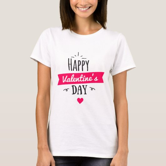 T-shirt Texte Heureuse Sainte-Valentin avec coeur rose (Devant)