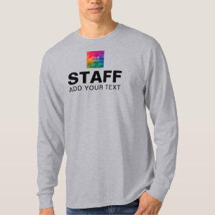 T-shirt Texte Logo Personnel Équipe Mens Grey Long Sleeve