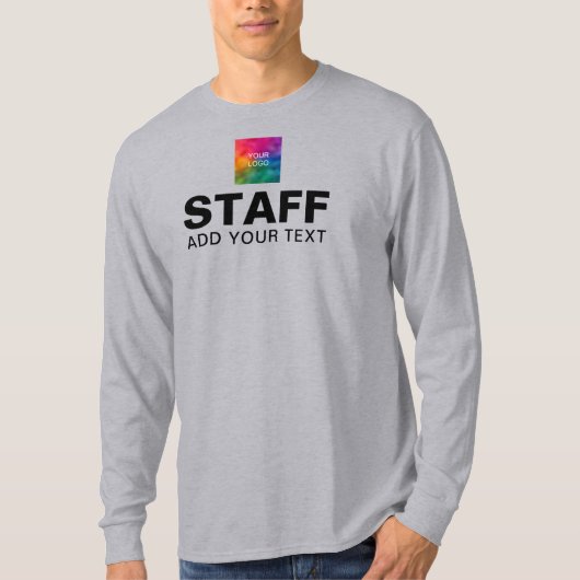 T-shirt Texte Logo Personnel Équipe Mens Grey Long Sleeve (Devant)