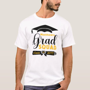 T-shirt Texte noir et jaune Personnalisé Mens Blanc Grad 